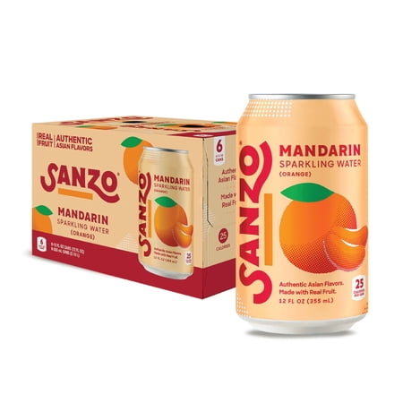 Sanzo Mandarin Orange Sparkling Water, 12 fl oz, 6 pack Cans