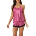 thumbnail image 1 of Conjunto de pijamas de satén para mujer INSPIRE CHIC, camisetas sin mangas con tirantes tipo racerback y pantalones cortos con encaje, conjuntos de lounge de seda XL en rosa, 1 of 6