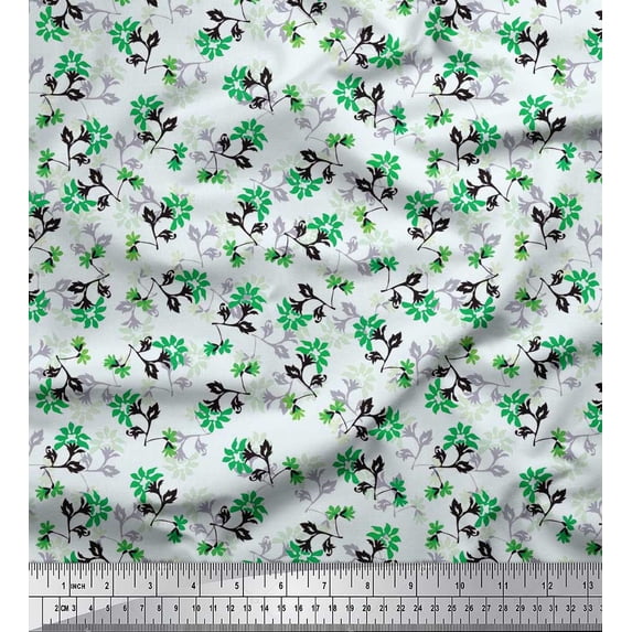 Soimoi Silk Fabric Leaves & Floral Artistic Decor Fabric Printed Yard 42 Inch Wide