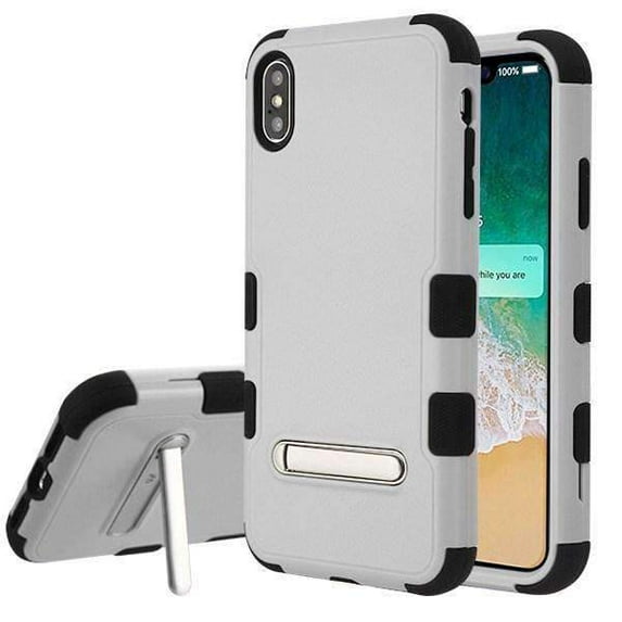 AMZER TUFFEN Hybrid Case for iPhone XS Max Slim Protective Cover With Magnetic Metal Stand - Gray/Black