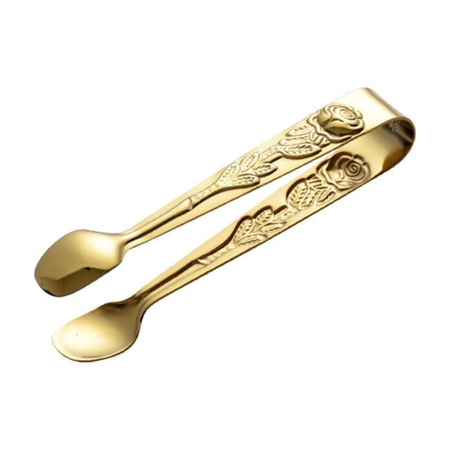 Pinzas para hielo, Mini pinzas para servir, pinzas para alimentos con patrón de rosa, suministros para fiestas de hielo para barbacoa, horno de Buffet Dorado