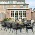 thumbnail image 3 of SOCIALCOMFY 9-Piece Patio Cast Aluminum Dining Set, Outdoor Table and Chairs Set for 8, Includes 94.5" Rectangular Dining Table and 8 Cushioned Chairs with Umbrella Hole for Lawn Garden, Navy Blue, 3 of 7
