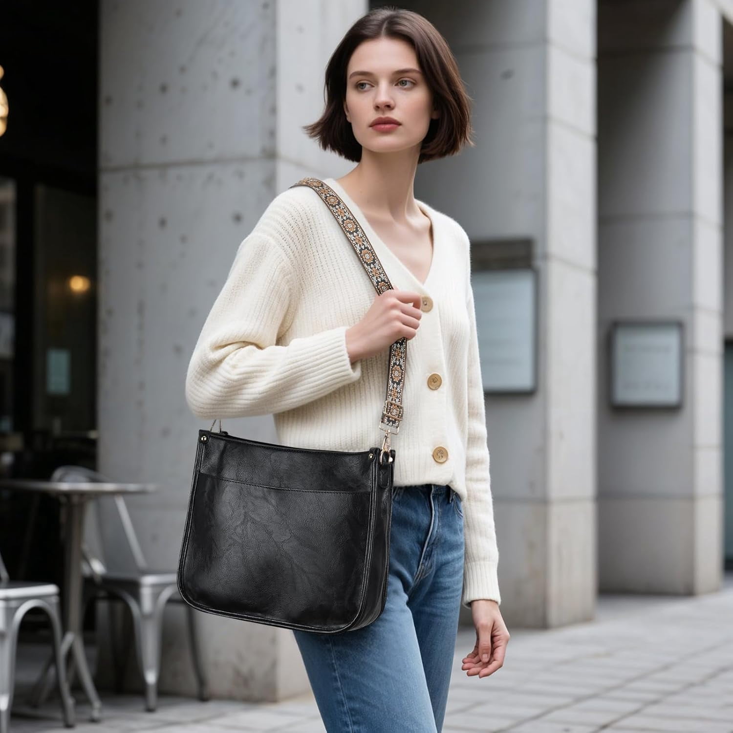 Crossbody Purse for Women Trendy Vegan Leather Hobo Bags for Women Handbags and Wallet 2PCS With Guitar Shoulder Strap