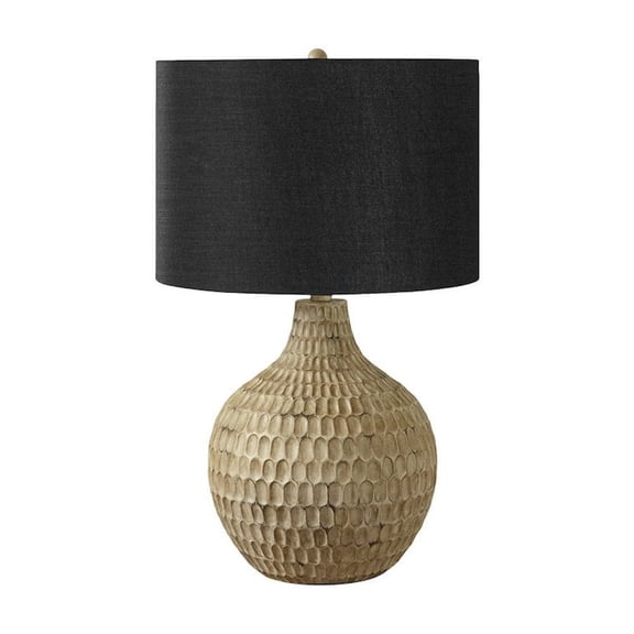 25" Brown Geometric Table Lamp With Black Drum Shade
