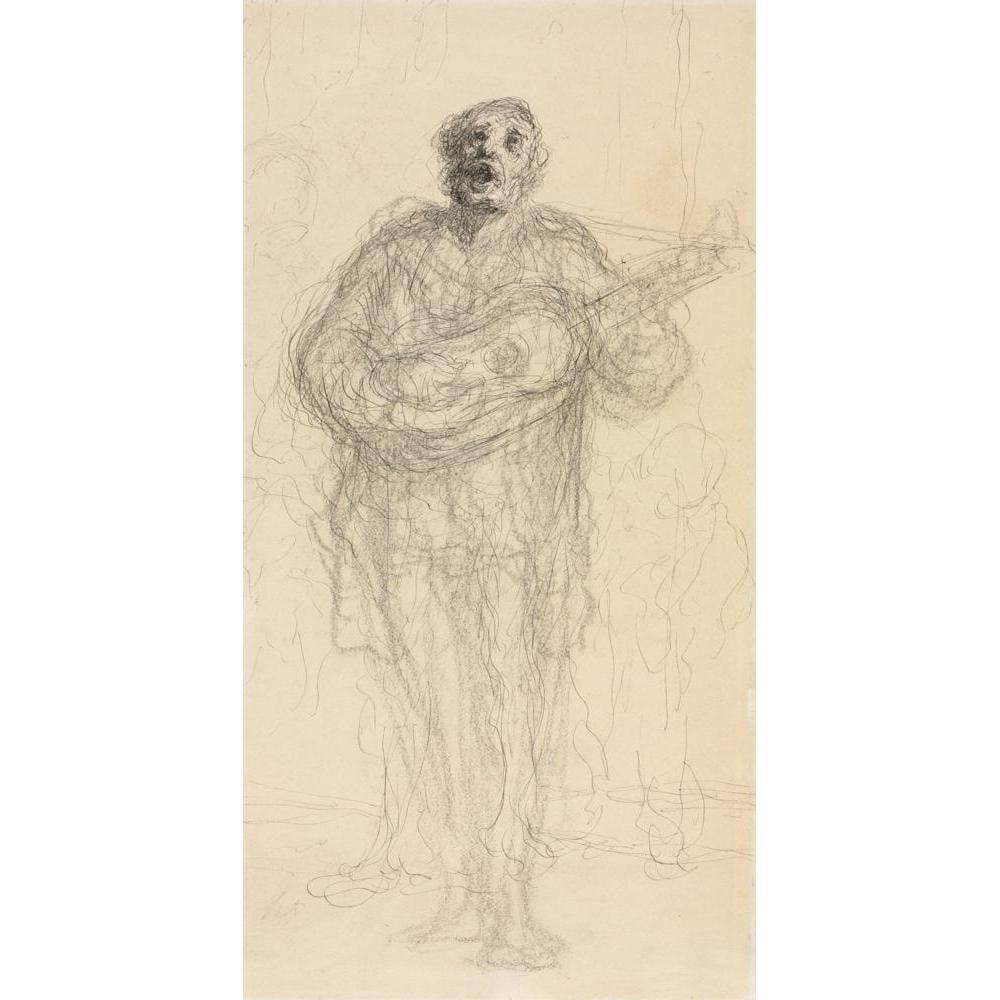 Honoré Daumier 9x14 Black Modern Framed Museum Art Print Titled - Singing Guitarist (Recto) (1855-60)