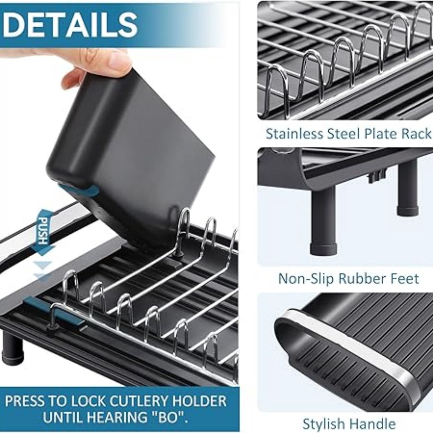 Expandable Dish Rack, Compact Dish Drainer, Stainless Steel Dish Drying Rack with Removable Cutlery Holder, Anti Rust Plate Rack, Small Sink Drainer for Sink or Kitchen Countertop
