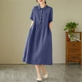 thumbnail image 5 of Hrsba Womens Summer Short Sleeve Dress,Plus Size Casual Dress for Womens,Women's Summer Casual Turn-down Collar Solid Short Sleeve Dresses, 5 of 5