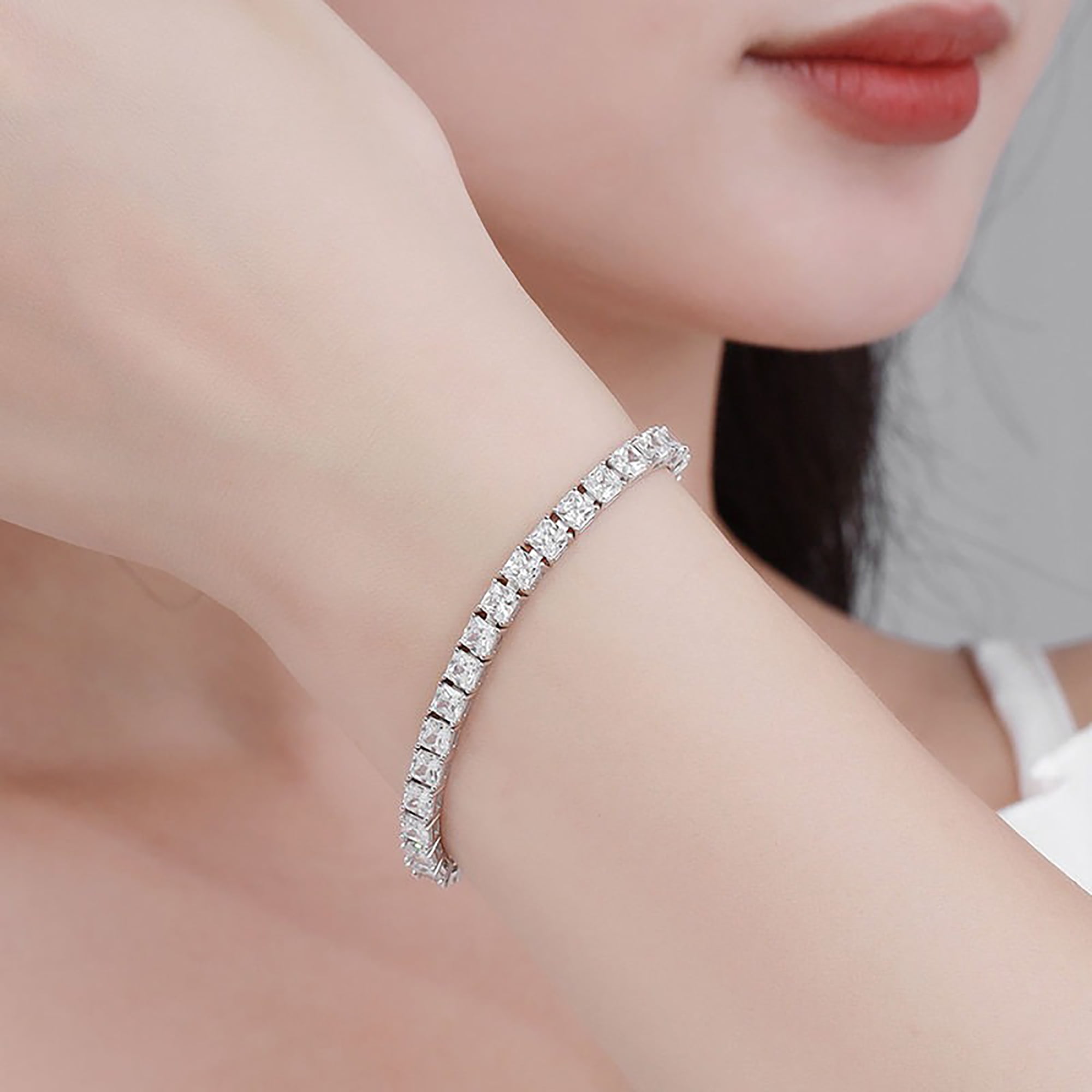 18K Yellow Gold Plated 5MM Cubic Zirconia Emerald Cut Classic Graduation Tennis Bracelet for Women Men Girls 7.0 inch