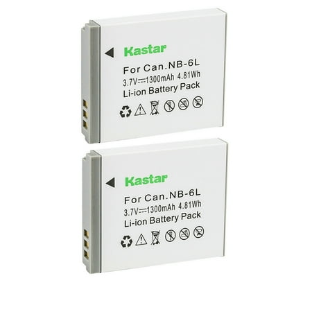 Kastar 2-Pack NB-6L Battery 3.7V 1300mAh Replacement for Canon Canon NB-6L NB6L  NB-6LH NB6LH Battery  Canon CB-2LY Charger  Canon IXUS 85 IS  IXUS 95 IS Camera