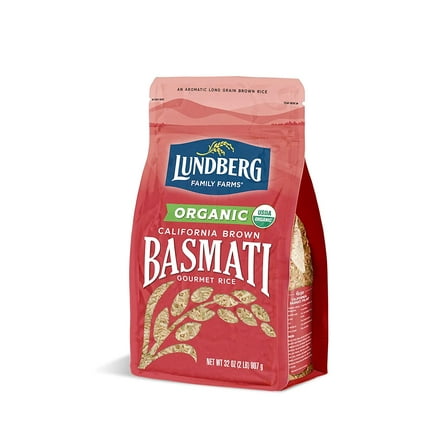 Lundberg Basmati Rice, Organic Long Grain Brown Rice - Non-Sticky, Fluffy Aromatic Rice Grown in California, Pantry Staples, 32 Oz--Packaging May Vary