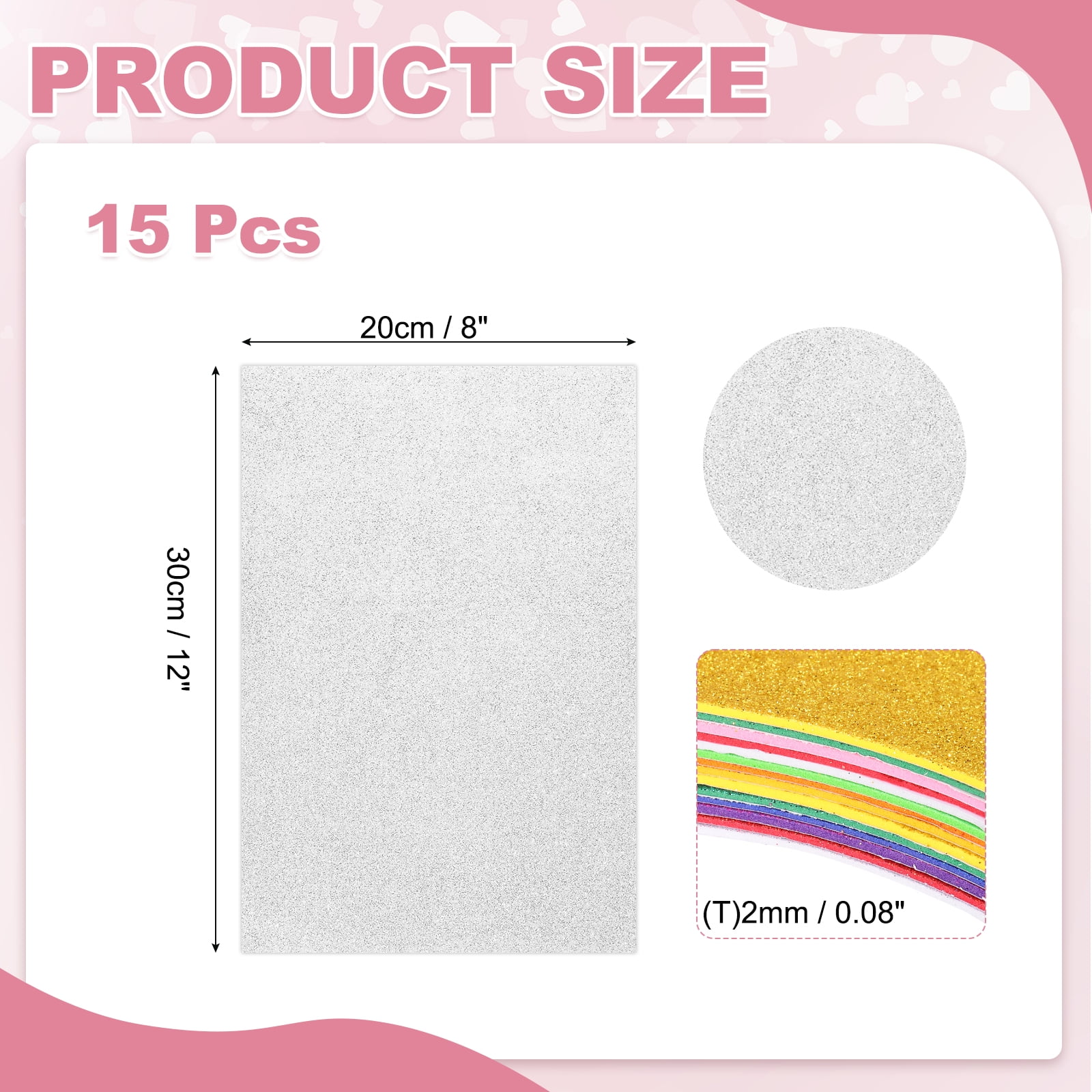 15 Sheets Silver Shiny Foam Sheets with Adhesive Backing, 8x12Inch Self-Adhesive Shiny EVA Foam Sheets Sticky EVA Paper Stickers for Art Crafts Projects, DIY Party Decoration