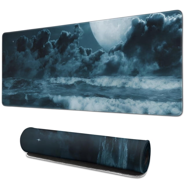 Enhance Your Space with the Moon Ocean Large Mouse Pad - 31.5x11.8 Inch, XXL Extended Gaming Desk Mat, Non-Slip Base, Stitched Edges for Computer, Office, Keyboard, Laptop