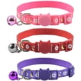 thumbnail image 1 of HSHDLDF 3 Pcs Collier pour Chat à Dégagement Rapide avec Clochette, Collier pour Chat Lune Ajustable Mignon Colliers pour Chaton Doux pour Chat Chiot 7-10,2 Po (Rouge Rose Violet), 1 of 6
