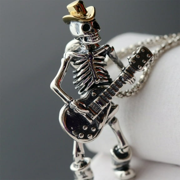 Trendy Guitar and Skull Pendant Men's Necklace - Rock-Inspired Chain for Men