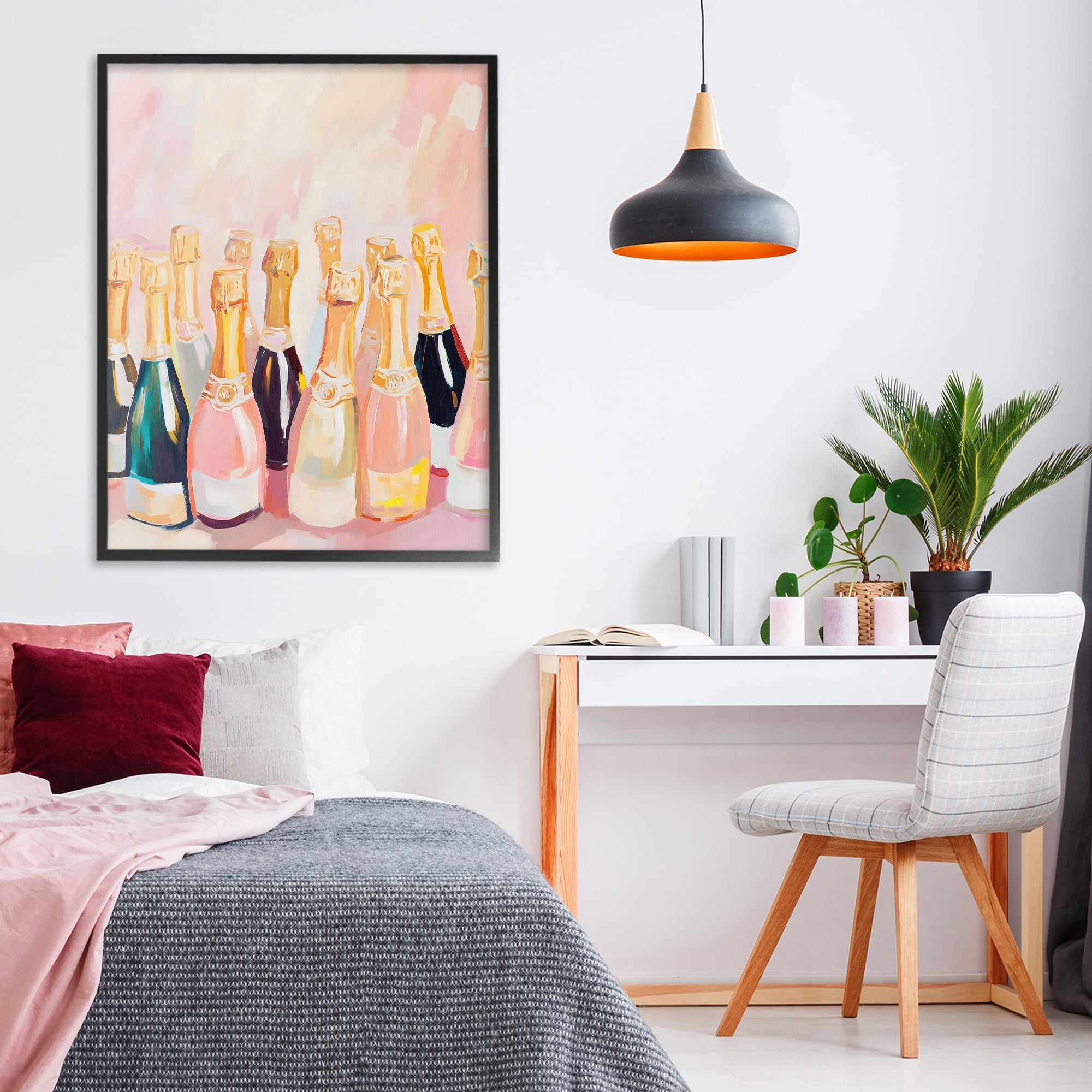 Stupell Industries Blush Champagne Bottles Collection Black Framed Giclee Art, design by The Prints Vibe