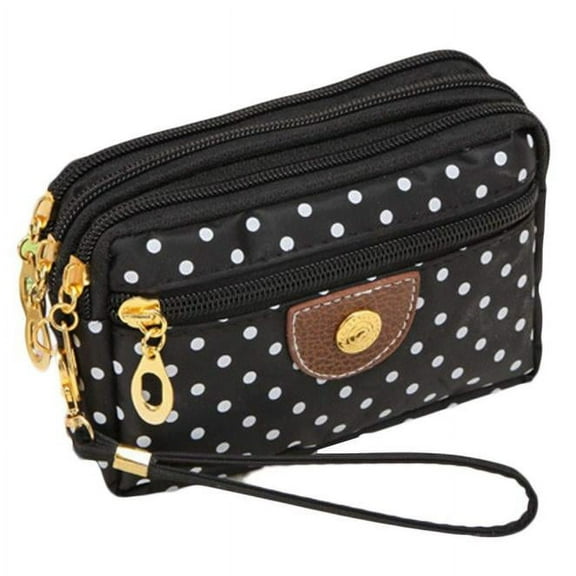 Mepaouo Large Capacity Canvas Wallet for Women Round Dot Coin Cash Pocket Purse with Zippers