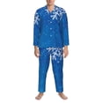 thumbnail image 3 of Vsdgher Blue Christmas With Snowflakes Mens Pajama Set, Soft Warm Long Sleeve Sleepwear, Cozy Button-Down Pjs for Men-XX-Large, 3 of 7