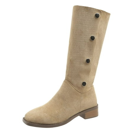 DVKOVI Womens Comfortable Dress Shoes Cowgirl Boots Mid Calf Fashionable and Versatile Classic Womenâs Fashion High Boots Boot for Ladies Fall Winter Heel Boots for Women Beige 36