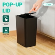 TINANA Small Trash Can with Lid, 3 Pack 10L Plastic Trash Bin, 2.6 Gallon Slim Garbage Bin Wastebasket with Pop-Up Lid for Bathroom, Bedroom, Office, Kitchen, Craft Room-White Black Gray