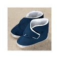 thumbnail image 2 of Men's Edema Slippers, Edema Poly Sherpa Lined Slippers - Ideal for Edema, Diabetic and Swollen Feet, High Toe Box, Hook and Loop Strap - Size 11, Navy Blue, 2 of 3