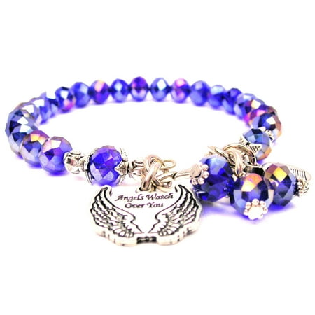You Watch Angels Watch Over You With Wings Splash Of Color Crystal Bracelet in Sapphire Blue , Fits 7.5 wrist, Exclusive ()