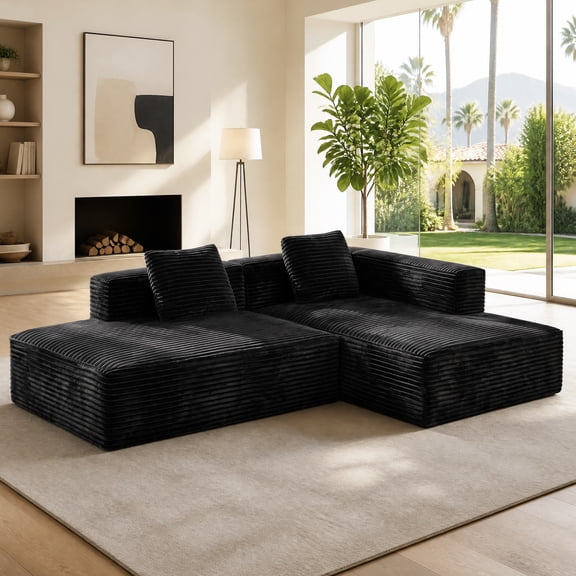 Meeyar 90" Frameless Modular Sectional Sofa with L Shaped Chaise, Cloud Couch for Living Room, No Assembly Carbon Black
