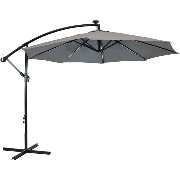 Sunnydaze 95" Smoke Solid Octagon Cantilever Umbrella with Solar Lights