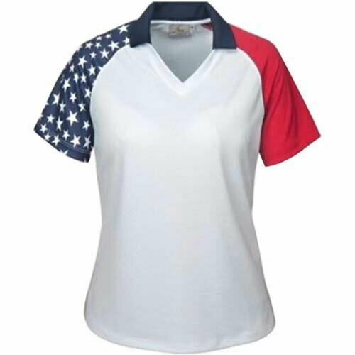 The Flag Shirt - Ladies Patriotic Polo Shirt Red White and Blue American Flag Design 4th of July 