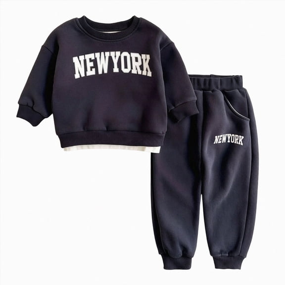 Linfrsh Toddler Baby Boy Outfit Letter Embroidery Sweatshirt Jogger Pants Fall Winter Clothes