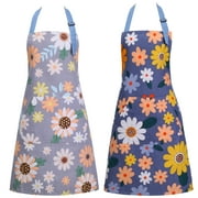 Taihexin 2 Pack Women Aprons for Cooking, Floral Apron with Pockets, Cotton Kitchen Apron for Cooking, Adjustable Chef Apron for Kitchen, Cooking, BBQ Grill