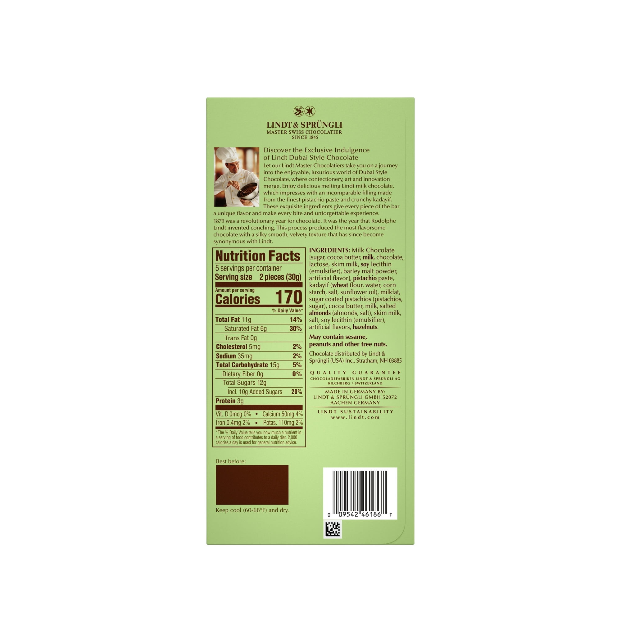 (PACK OF 2) Lindt Dubai Style Milk Chocolate Candy with Pistachio & Kadayif, 5.3 oz. Bar