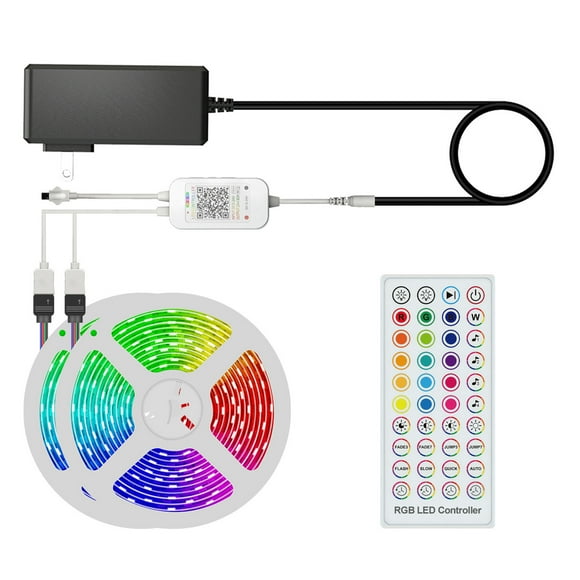 Smart LED Strip Lights RGB 65.6ft. 5050 Color Changing Lights BT Connection with APP & 40 Keys Remote Control Tape Lights Christmas Decoration Light for Home Party Festival