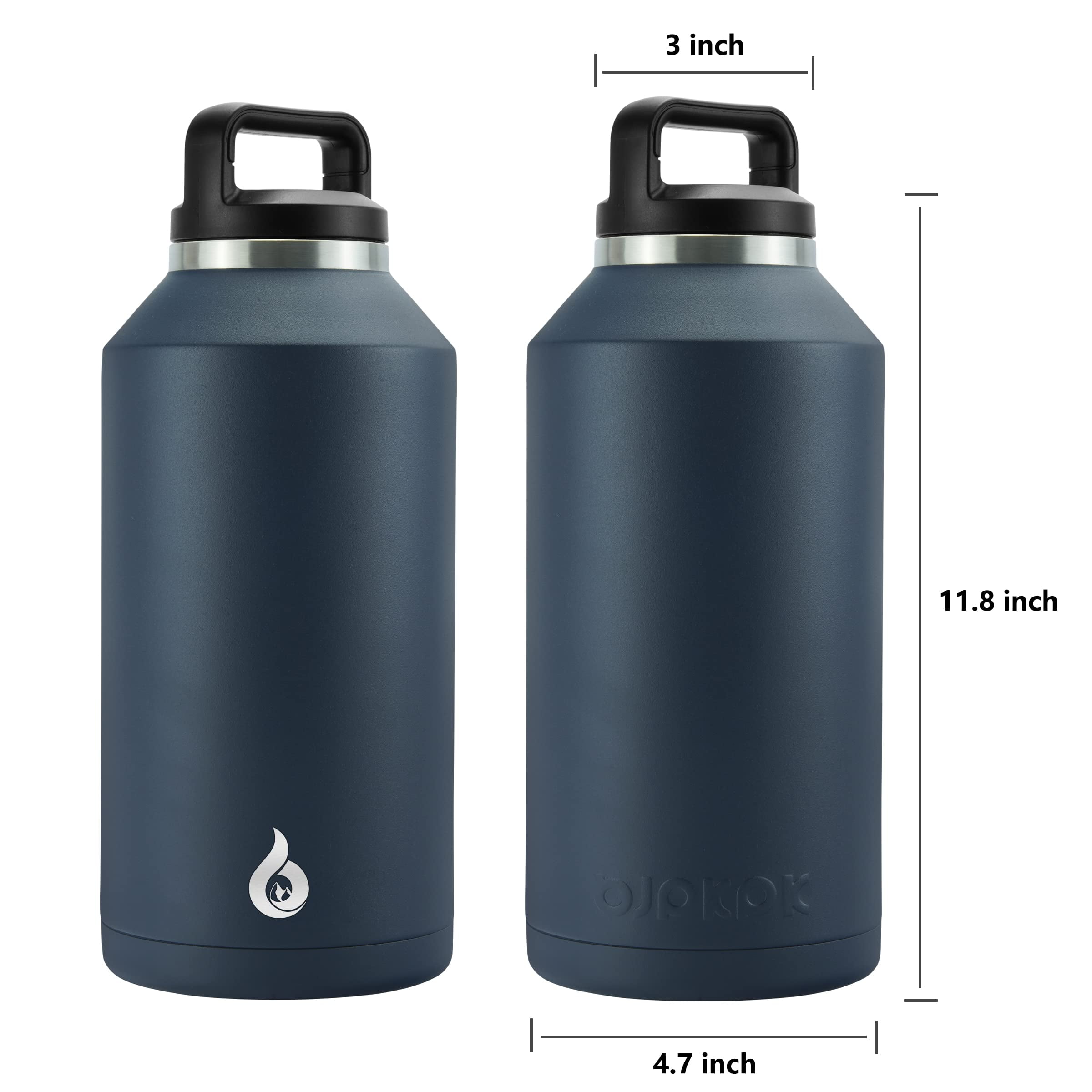 BJPKPK Half Gallon Water Bottle Insulated, Dishwasher Safe 64 oz Water Bottle with Handle, Leakproof BPA Free Water Jug, Large Stainless Steel Water Bottle for Sports, Navy Blue