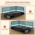 thumbnail image 6 of Twin Corner Bed Frame with Storage and Led Lights Metal Platform Bed Frame Twin Size with Storage Drawers & Charging Station Twin Size Daybed for Living Room,Bedroom,Guest Room,Wood Guardrail,Grey, 6 of 9
