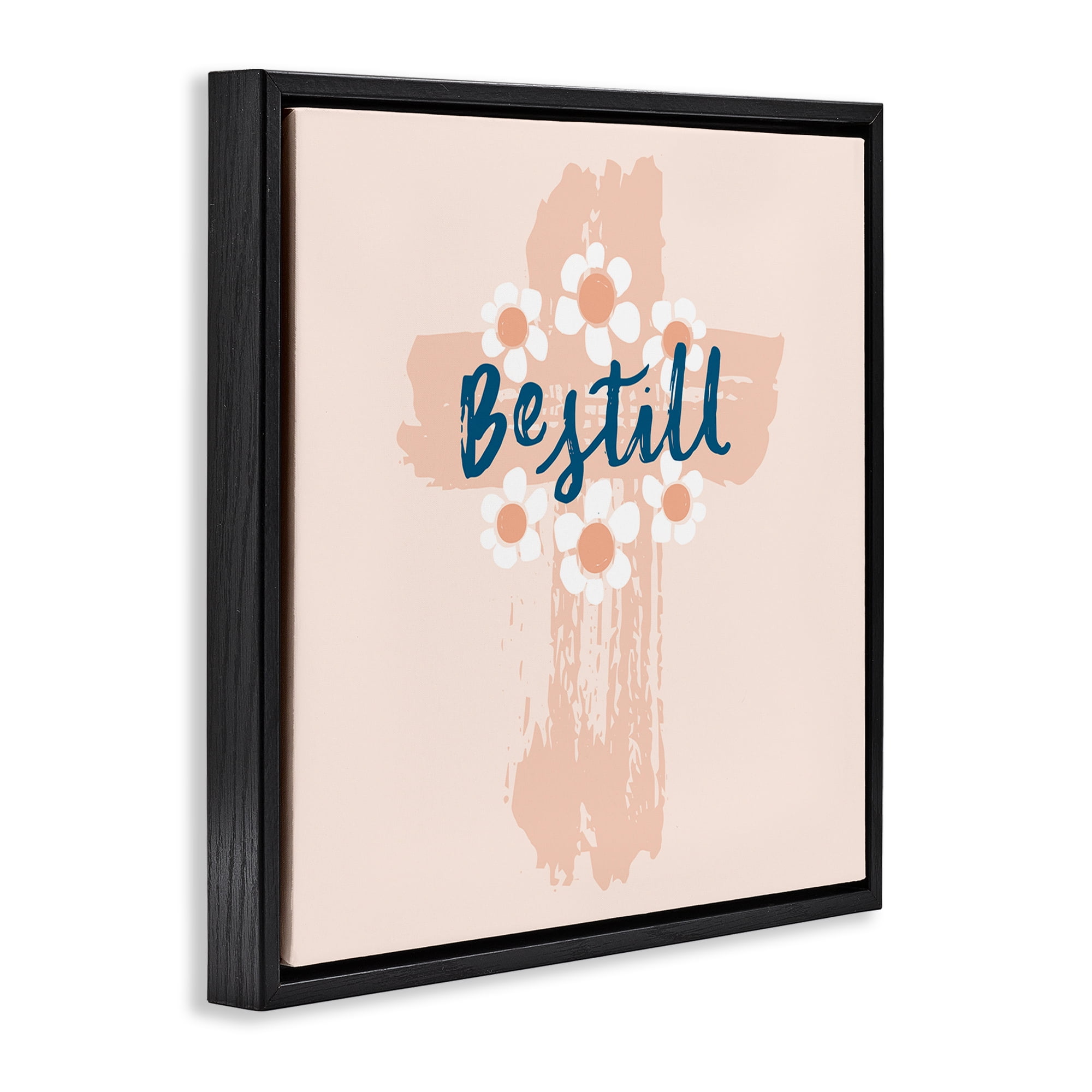 Stupell Industries Be Still Pastel Cross Religious Painting Black Floater Framed Art Print Wall Art, 18 x 18