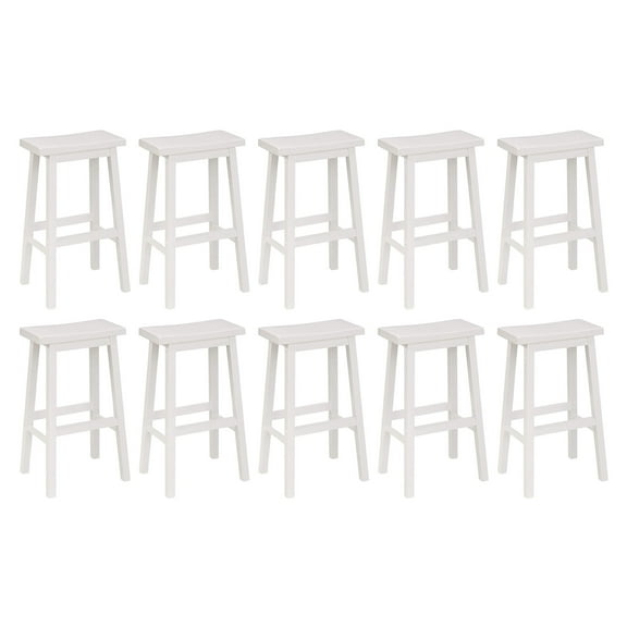 PJ Wood Classic 29'' Saddle Seat Kitchen Bar Counter Stool, White (10 Pack)