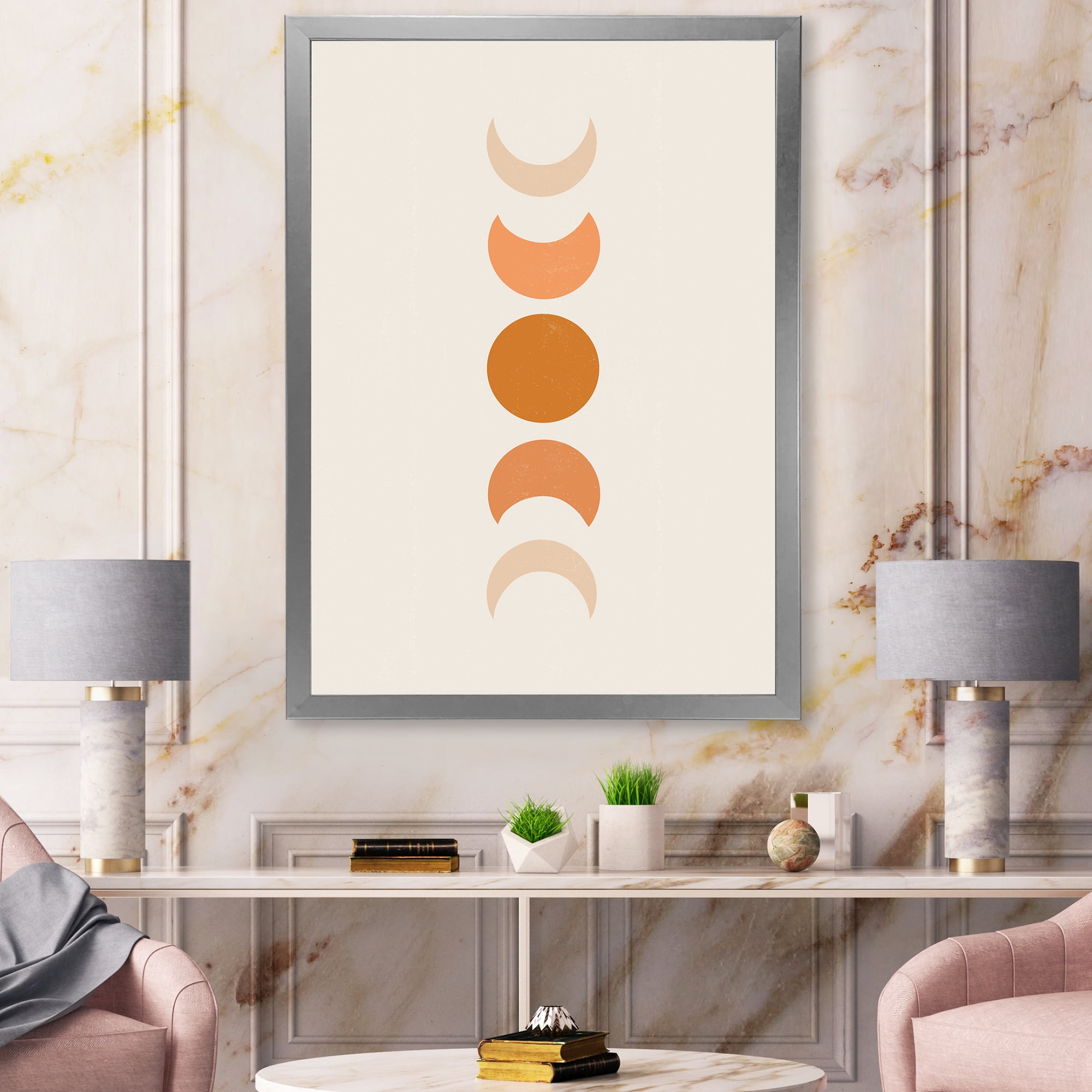 Designart 'Minimalist Different Moon Phases' Modern Framed Art Print