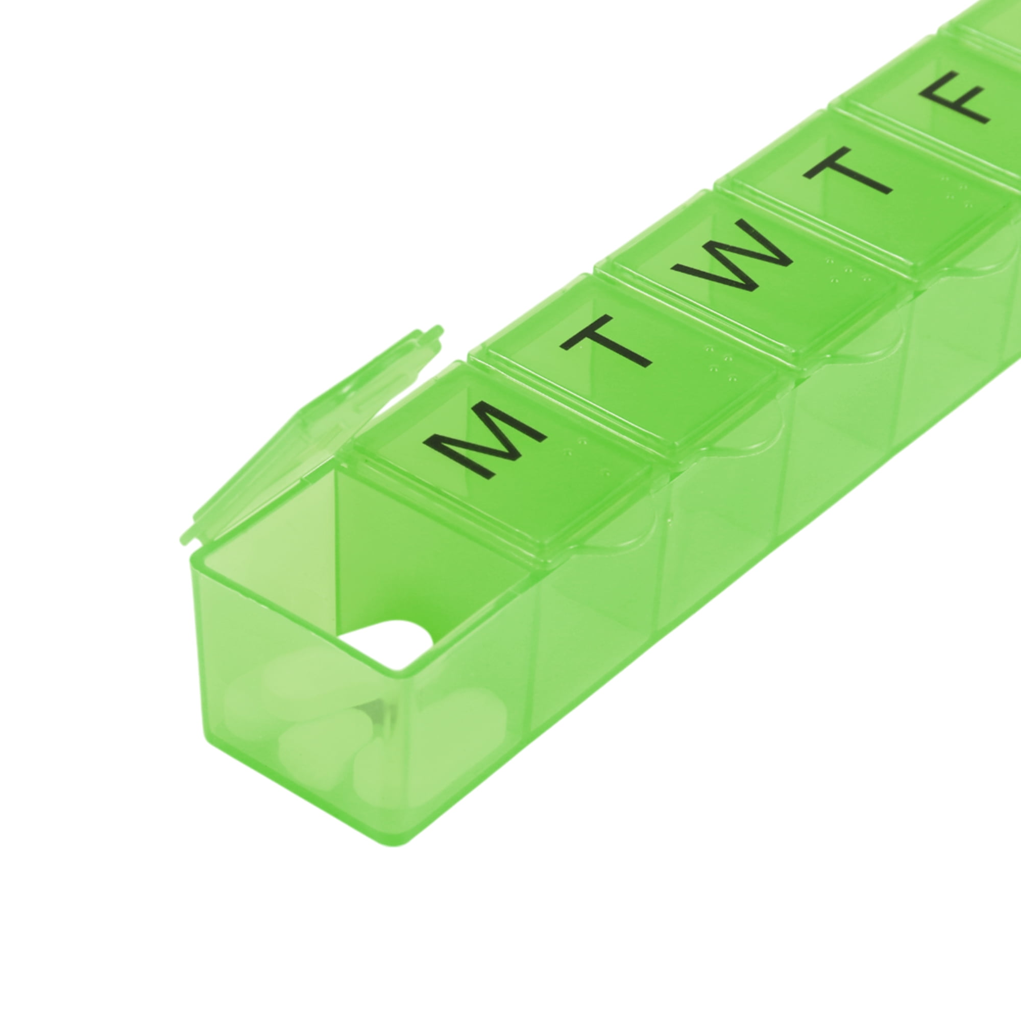 Unique Bargains Lightweight 7 Compartment Single Row Pill Case Clear Green