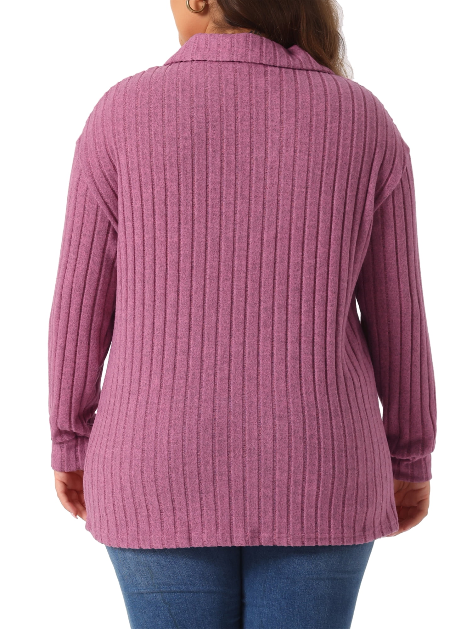 DARING DIVA Women's Plus Size Loose V Neck Long Sleeve Polo 2X Fuchsia