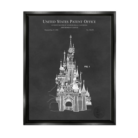Stupell Industries Detailed Castle Diagram Chart Graphic Art Jet Black Floating Framed Canvas Print Wall Art, Design by Karl Hronek