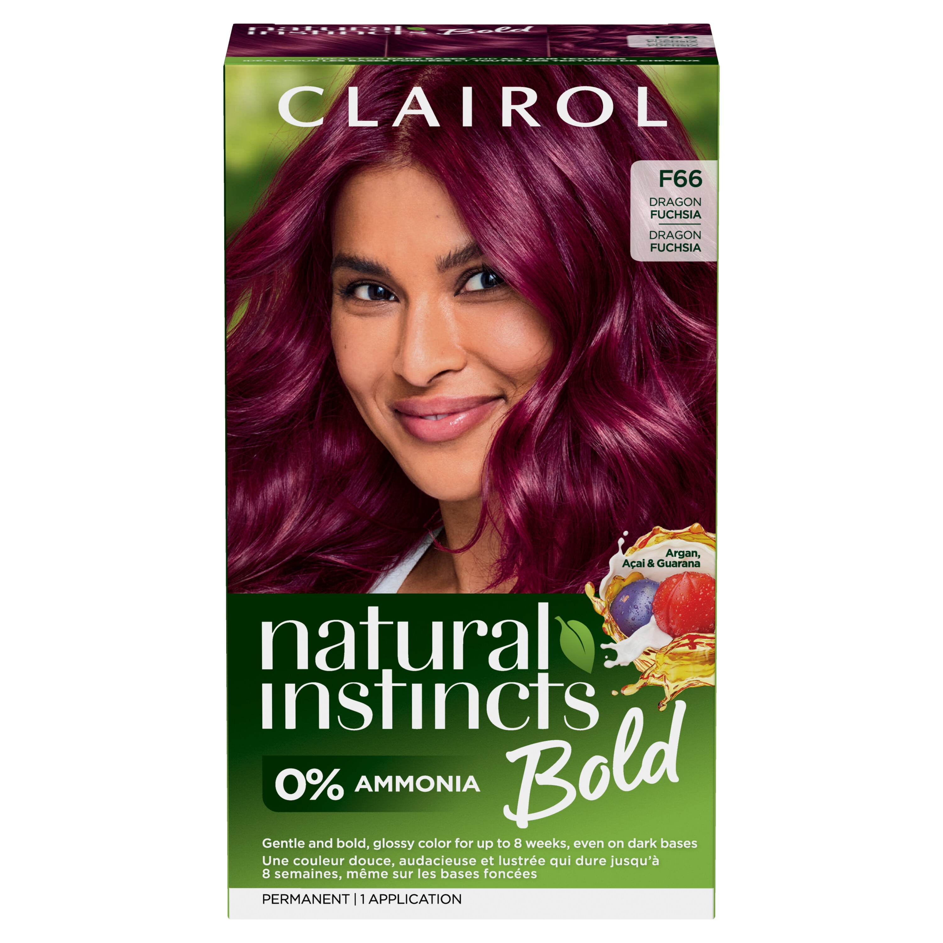 Clairol Natural Instincts Bold, Permanent Hair Color, F66 Dragon Fuchsia, 1  Application, Hair Dye 