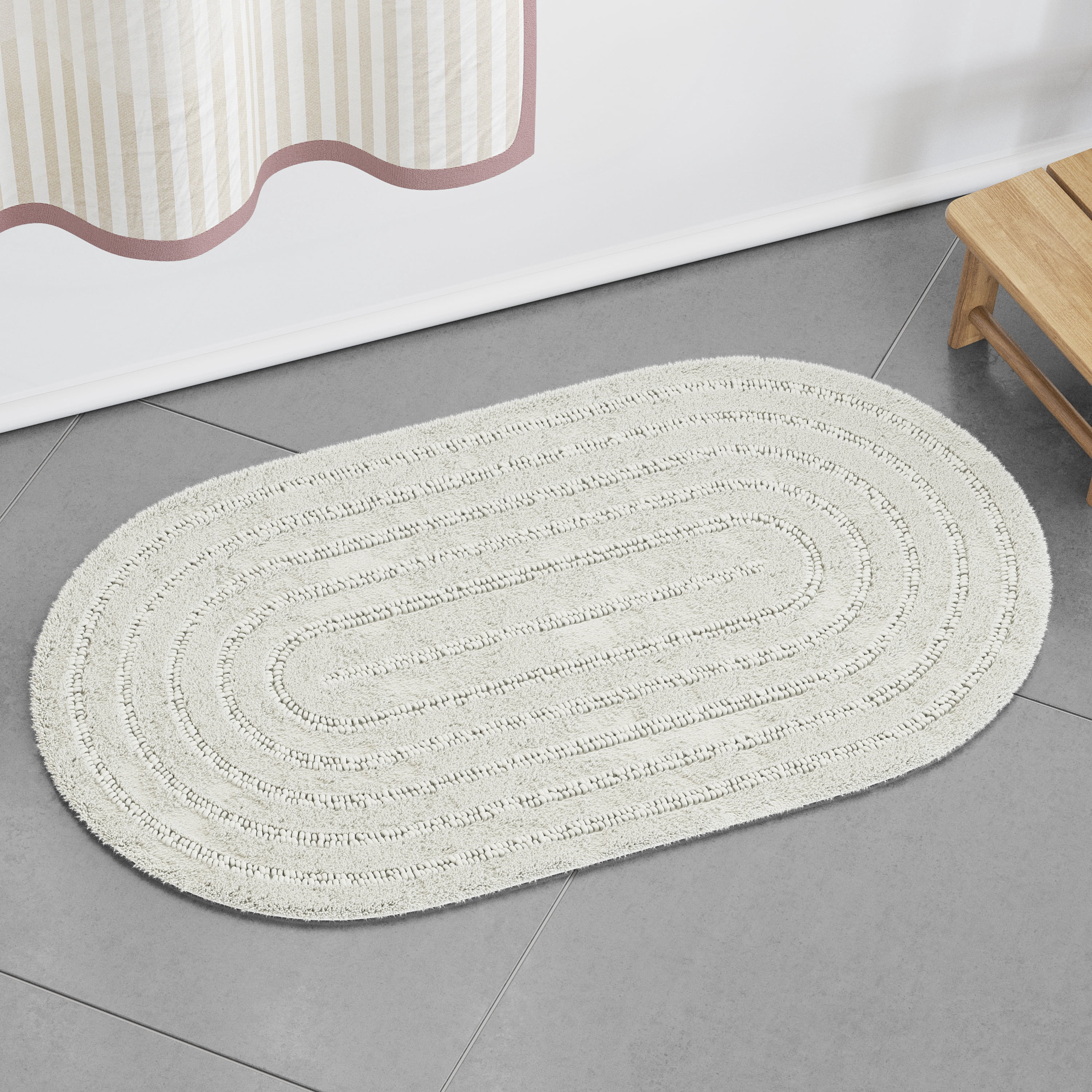 Beautiful Oval Cotton Bath Rug by Drew Barrymore, Off White, 20" x 34"