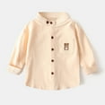 thumbnail image 2 of XUELUO Boys Shirts & Tops Kids Autumn Winter Cartoon Bear Print Lapel Button Down Long Sleeve Gentleman Tops T-Shirts Streetwear,Beige,5-6 Years, 2 of 7