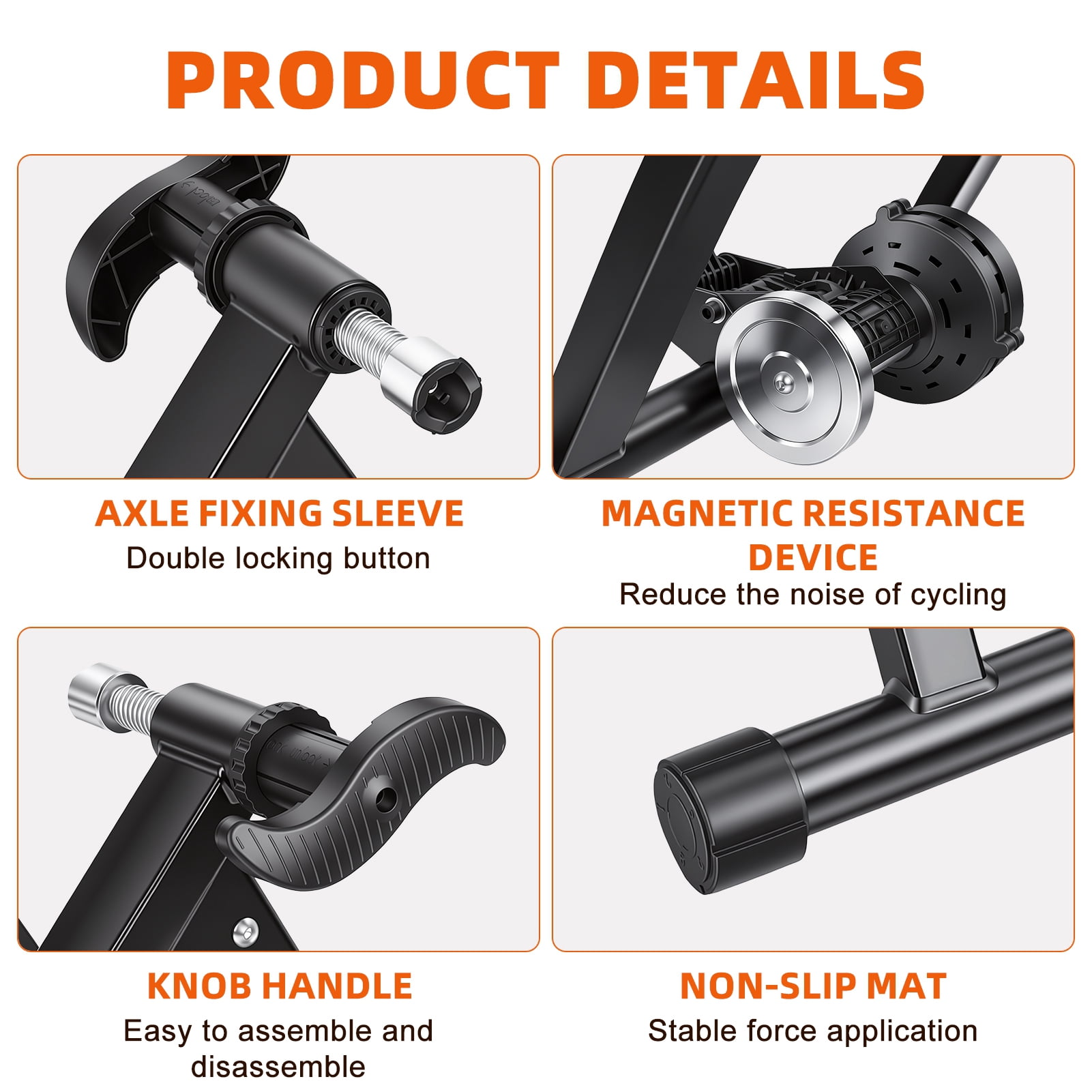 AurumEdge Bike Trainer Stand, Magnetic Stationary Bike Stand Fits 26"-28" and 700C Wheels, Adjustable 6-Level Resistance Bike Trainer with Quick Release Lever and Front Wheel Riser Block Clearance