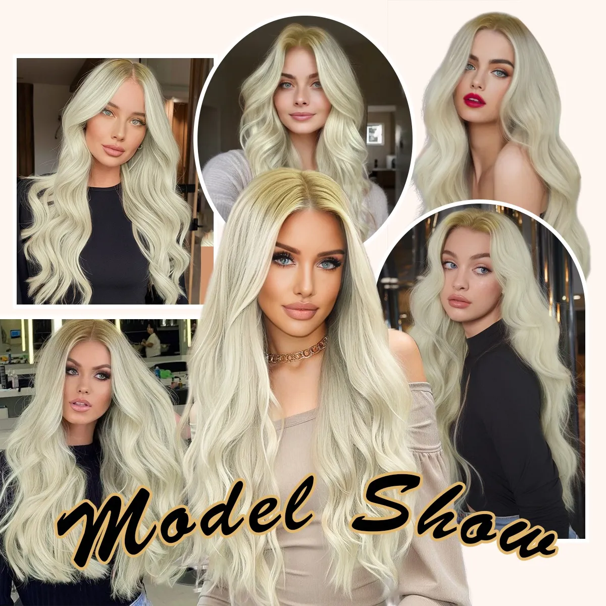 Creamily 30 inch 13*3 Long Blonde Wavy Wigs Glueless HD Lace Front Wigs with Black Root Natural Looking Synthetic Layered Wig for Daily Party Use
