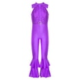 thumbnail image 3 of Xnihocha Girls Sleeveless Gymnastic Leotard Jumpsuit Shiny Metallic Disco Ballet Dance Bodysuit Unitard Purple 6, 3 of 7