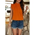 thumbnail image 2 of Solid Color Ruffle Neck Blouse, Orange, Small, 2 of 5
