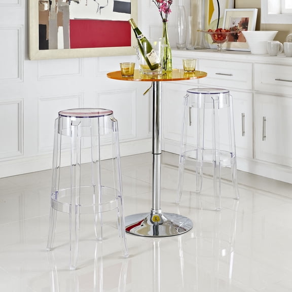 Modway Casper 29.5" Modern Plastic Bar Stool in Clear (Set of 2)