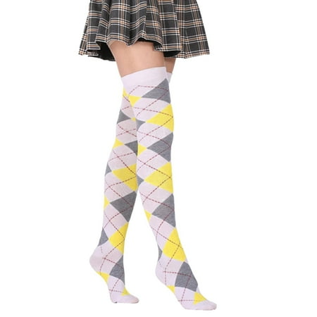 

kpoplk Christmas Socks For Women Women Diamond Plaid High Elasticity Over Knee Socks Fashion Sexy Over Knee Socks(F)