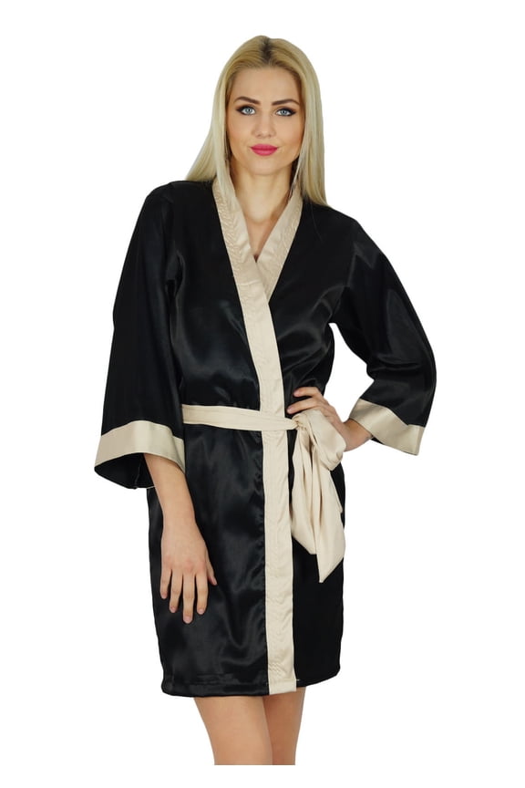 Women Short Classic Satin Robe Getting Ready Bride Bridesmaid Robes Kimono Sleeve Coverup